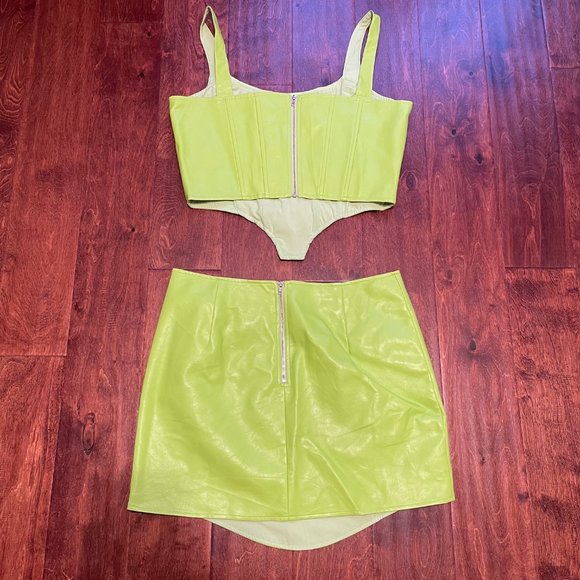 ASOS "Annorlunda" Faux Leather Lime Green Set - US 10 - Picture 6 of 8